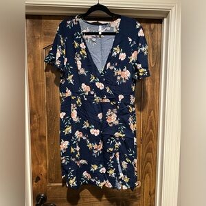 Navy Floral V-Neck Dress